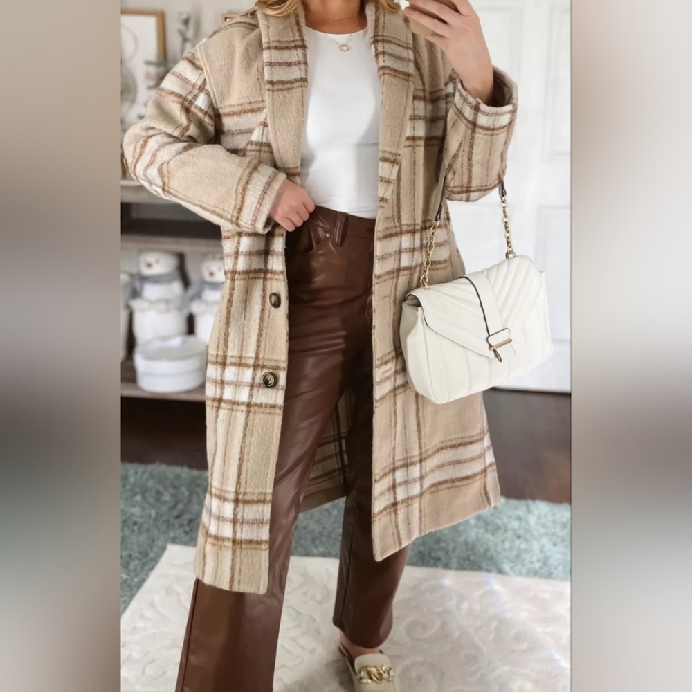 Old Navy Plaid Tan and Brown Blazer - Picture 1 of 11